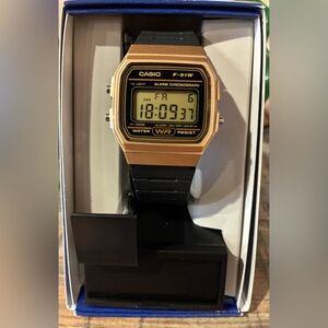 Casio F-91W Series Black and Gold Digital Watch